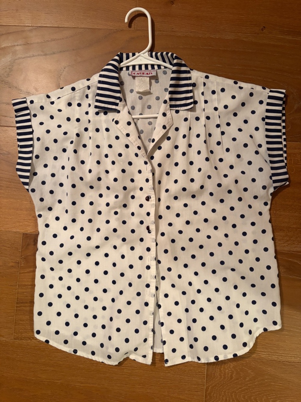 Casual Polka Dot Button-Down Shirt - White/Navy
